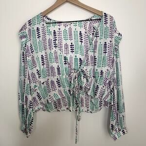 India Collection Emerson Fry Longsleeve Front Tie Ruffle Top Womens Small